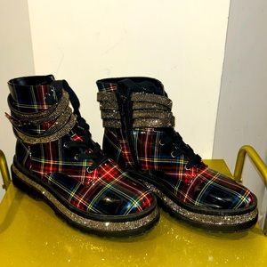 Jessica Simpson Plaid Rhinestone Combat Boots